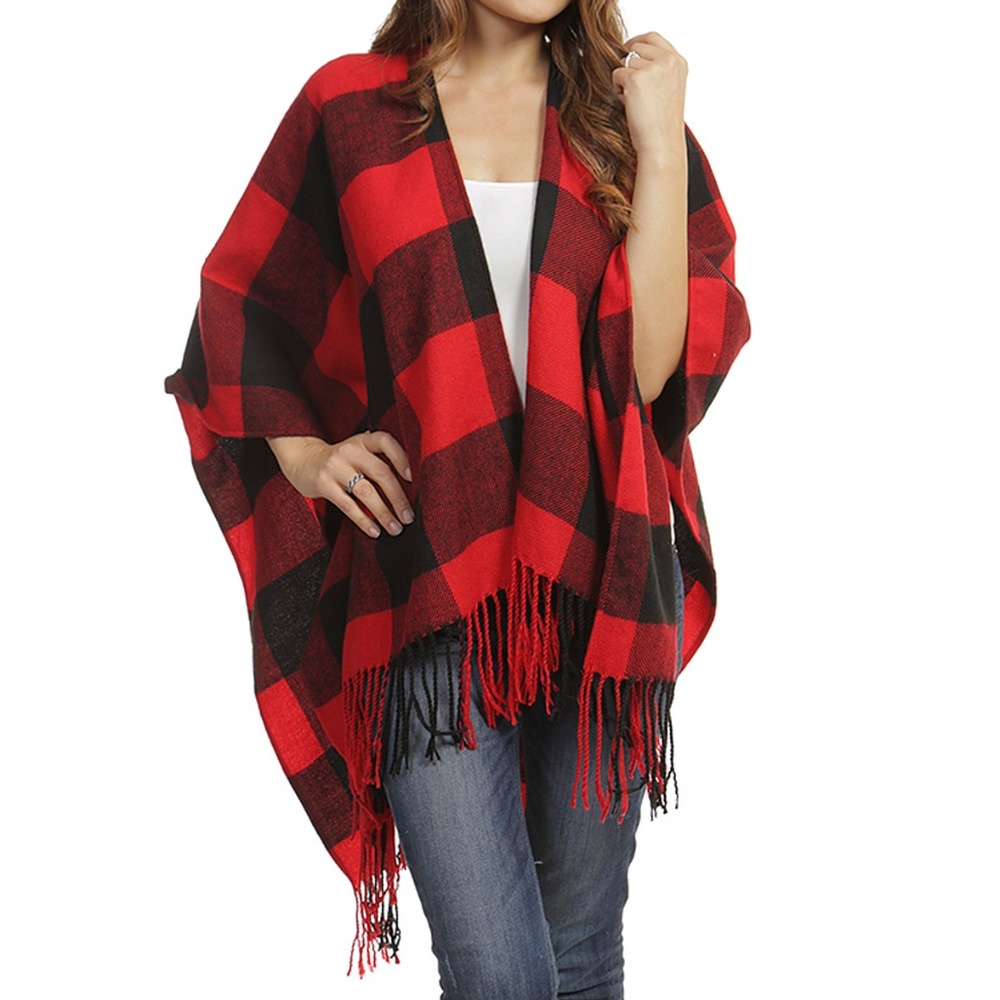 Black and Red buffalo check poncho